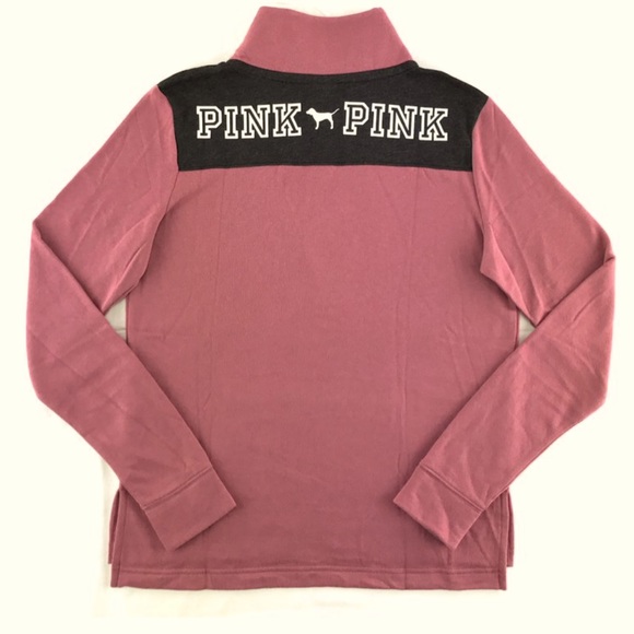 VS PINK Perfect Quarter Zip Color Block Soft Begonia Mauve Sweatshirt Sz M L - Picture 1 of 7